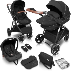 BabyGO Combi Wandelwagen Halime 3 In 1 Anthracite Black