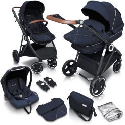 BabyGO Combi Wandelwagen Halime 3 In 1 Blauw Black