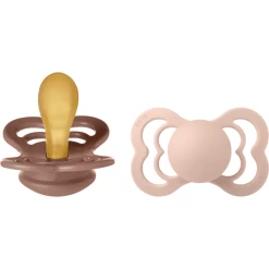 BIBS Soother Supreme Blush / Woodchuck Latex 6-36 Maanden, 2 Stuks.