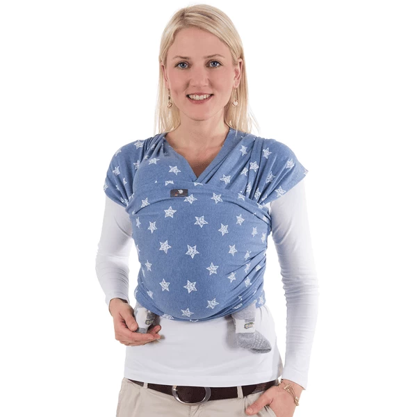 HOPPEDIZ Maxi Elastische Draagdoek Blauw-Melange Met Chalkprint