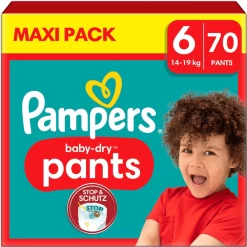 PampersĀ® Pampers Baby-Dry Broekjes, Maat 6 Extra Large 14-19 Kg, Maxi Pack (1 X 70 Broekjes)