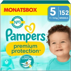 PampersĀ® Pampers Premium Protection , Maat 5 Junior , 11-16kg, Maandbox (1x 152 Luiers)