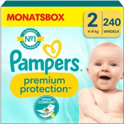 PampersĀ® Pampers Premium Protection , New Baby Maat 2 Mini, 4-8kg, Maandelijkse Doos (1x 240 Luiers)