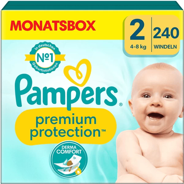 Pampers® Pampers Premium Protection , New Baby Maat 2 Mini, 4-8kg, Maandelijkse Doos (1x 240 Luiers)