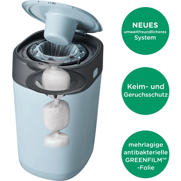 Tommee Tippee Twist & Click Advanced Luieremmer, Incl. 4 Cassettes Met Duurzaam, Antibacterieel Green Folie In Blauw - Afbeelding 4