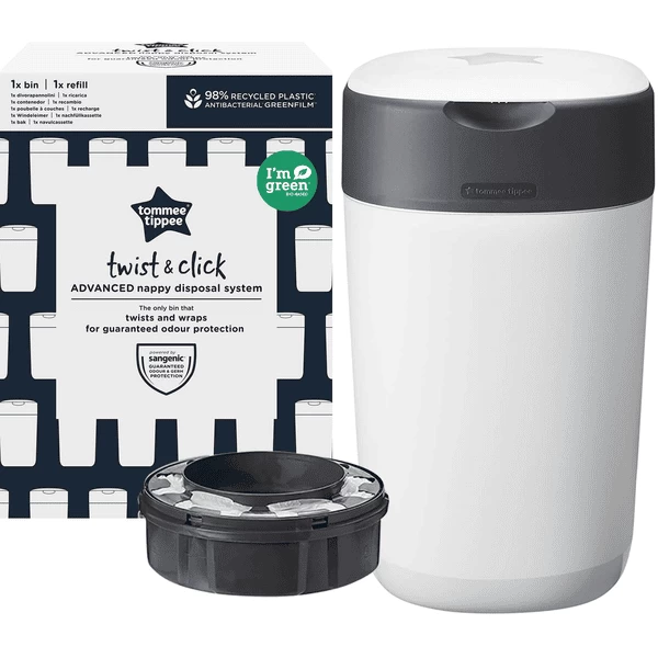 Tommee Tippee Twist & Click Advanced Luieremmer, Incl. Een Cassette Met Antibacteriële Folie Van Duurzaam Materiaal Green In Wit - Afbeelding 4